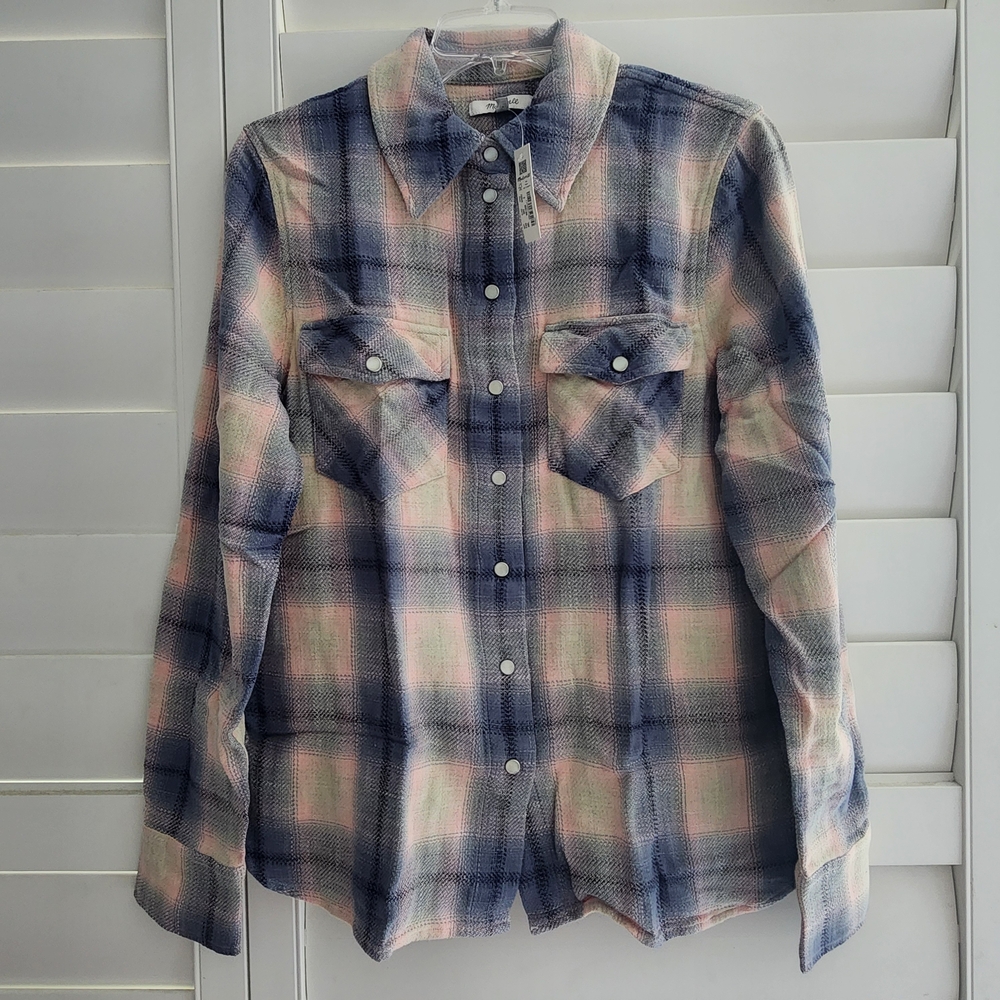 Cotton Flannel Snap-Front Shirt in Plaid 100% Cotton